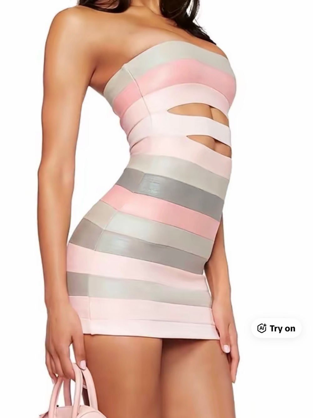 I.AM.GIA Pink and Gray Striped Bodycon Mini Dress